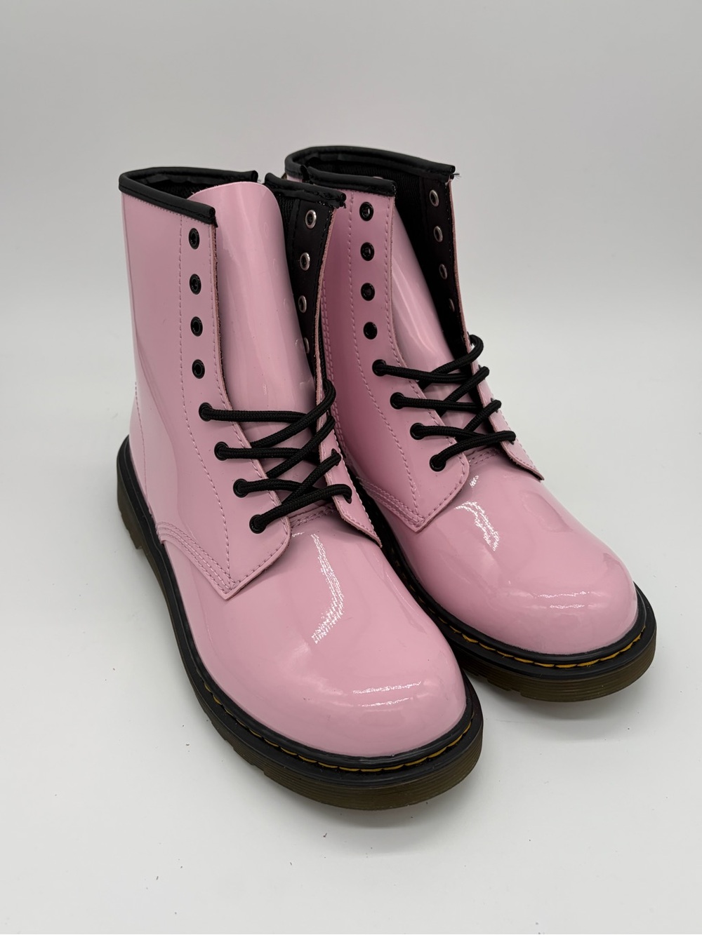 Dr. Martens 1460 Y Pink Patent Leather Lace Up Zip Combat Boots Size 7 / 5Y NWOT
